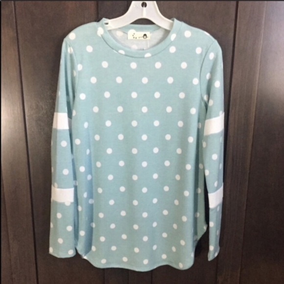 #34  1 Left! Polka Dot Aqua Long Sleeve Top * - Picture 3 of 4